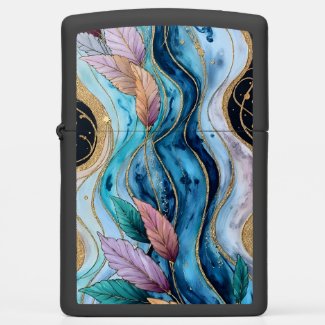 Colorful Abstract watercolor leaves on blue