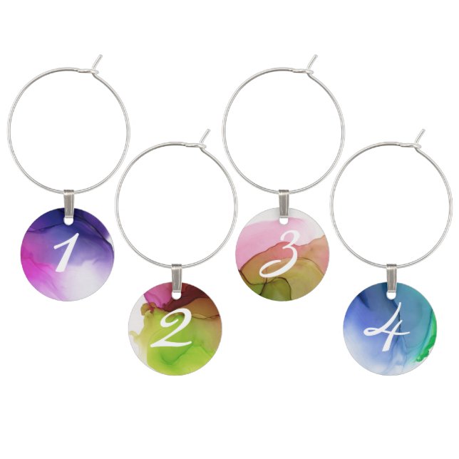 Colorful Abstract Watercolor  Numbered Wine Charm (Staggered)
