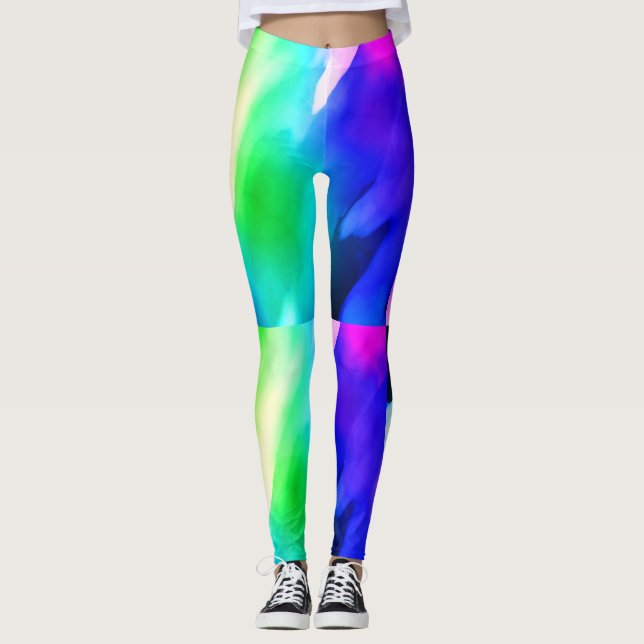 Colorful Abstract Watercolor Paint Leggings (Front)