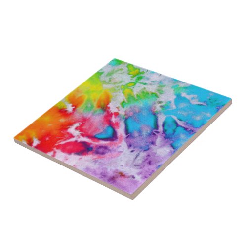 Colorful Abstract Watercolor Rainbow Batik Tie Dye Ceramic Tile