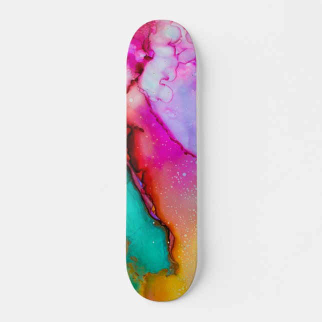 Colorful Abstract Watercolor Skateboard (Front)