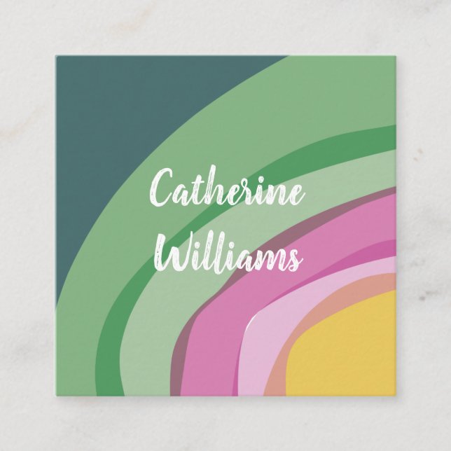 Colorful Abstract Watercolor Square Business Card (Front)