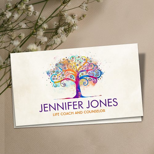 Colorful Abstract Watercolor Tree Business Card