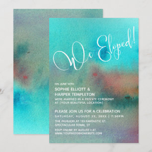 Colorful Abstract Watercolor We Eloped Script Invitation