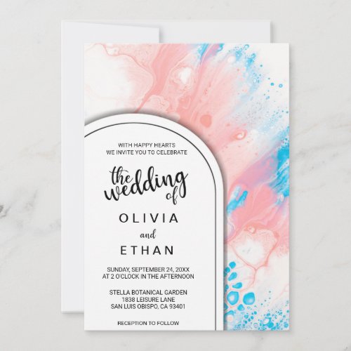 Colorful abstract watercolor Wedding Invitation