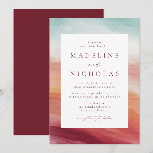 Colorful Abstract Watercolor Wedding Invitation (Front/Back)