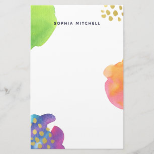 Colorful Abstract Watercolor with Gold Stationery