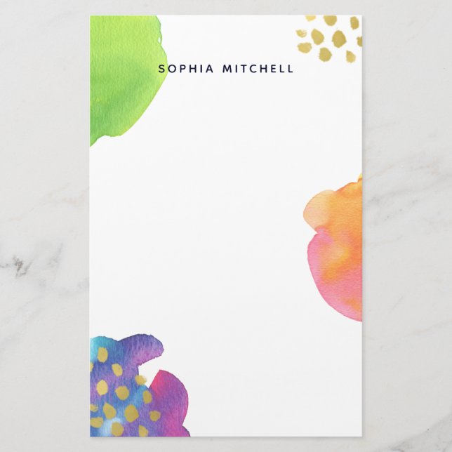 Colorful Abstract Watercolor with Gold Stationery (Front)