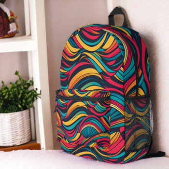 Colorful Abstract Wave Pattern Printed Backpack by Ricaso_Graphics at Zazzle