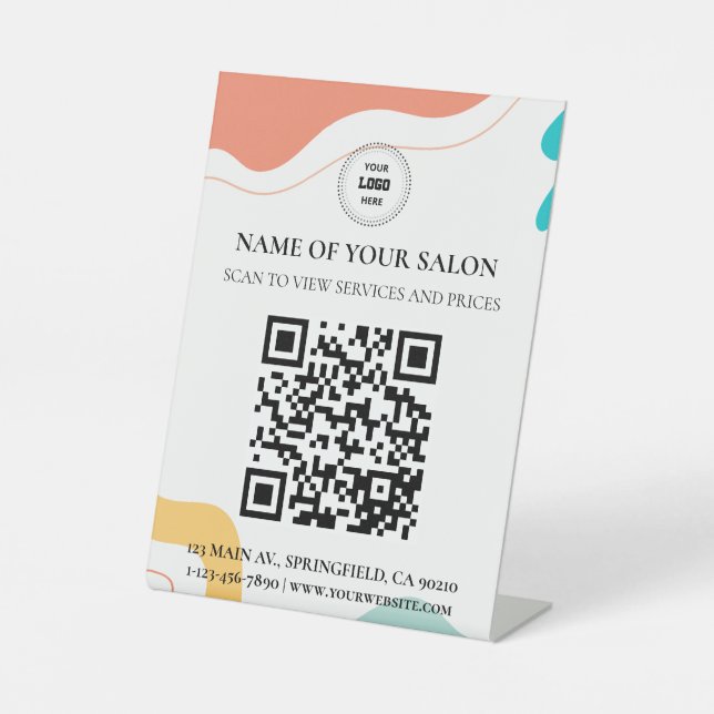 Colorful Abstract Wave QR Code Salon Services Sign (Front)