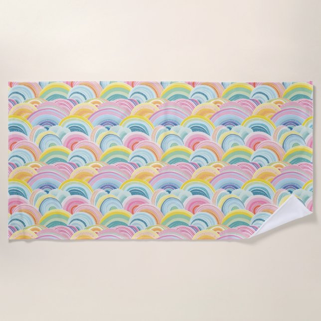 Colorful Abstract Waves Beach Towel (Front)