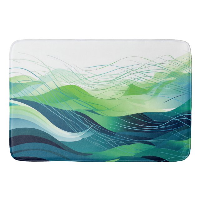 Colorful abstract waves design bath mat (Front)