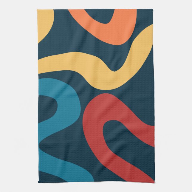 Colorful abstract waves kitchen towel (Vertical)