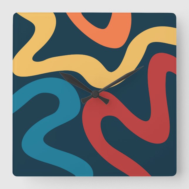 Colorful abstract waves square wall clock (Front)