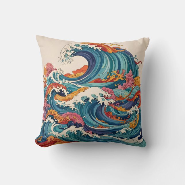 Colorful Abstract Waves Throw Pillow (Front)