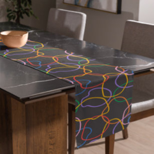 Colorful Abstract Wavi lines Pattern Long Table Runner