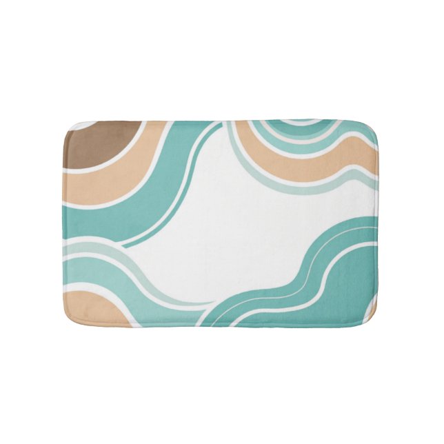 Colorful abstract wavy blue orange brown bath mat (Front)