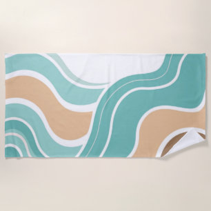 Colorful abstract wavy blue orange brown beach towel