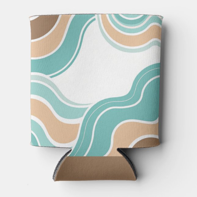 Colorful abstract wavy blue orange brown can cooler (Front)