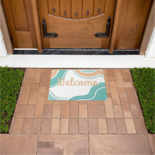 Colorful abstract wavy blue orange brown doormat
