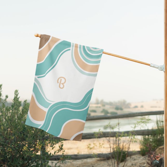 Colorful abstract wavy blue orange brown house flag (Insitu (Back))