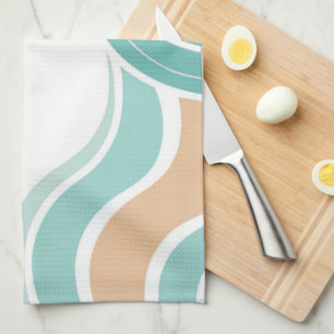 Colorful abstract wavy blue orange brown kitchen towel