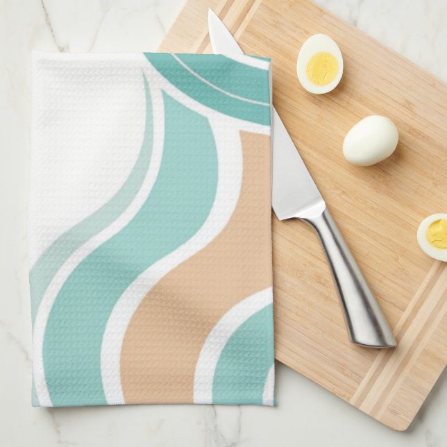 Colorful abstract wavy blue orange brown kitchen towel (Quarter Fold)