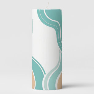 Colorful abstract wavy blue orange brown pillar candle