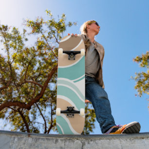Colorful abstract wavy blue orange brown skateboard