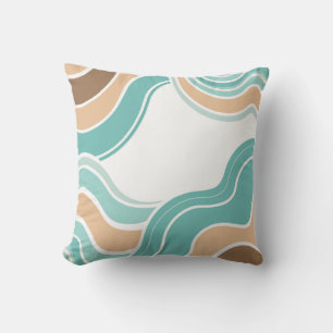 Colorful abstract wavy blue orange brown throw pillow