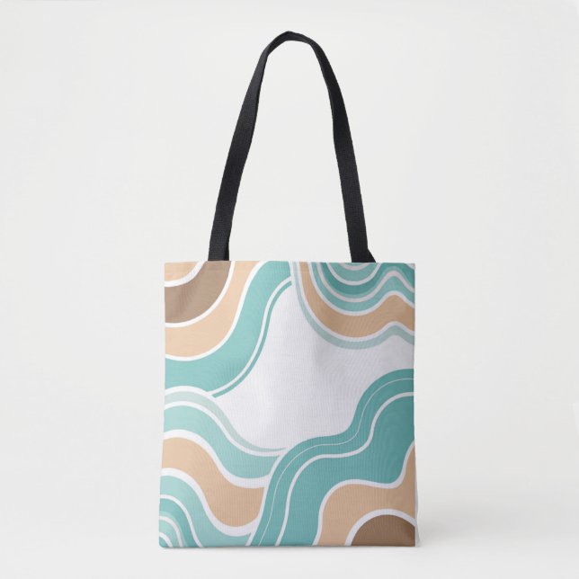 Colorful abstract wavy blue orange brown tote bag (Front)
