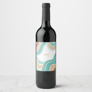 Colorful abstract wavy blue orange brown wine label