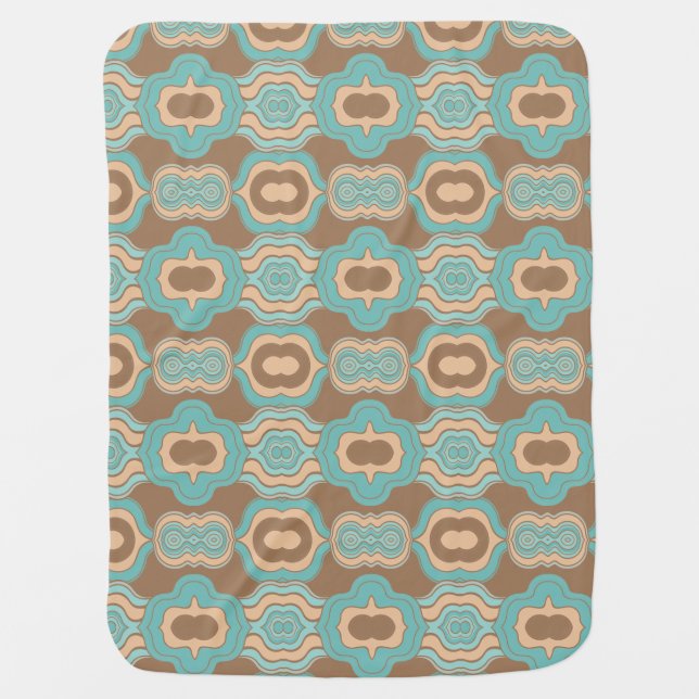 Colorful abstract wavy blue tan brown baby blanket (Front)