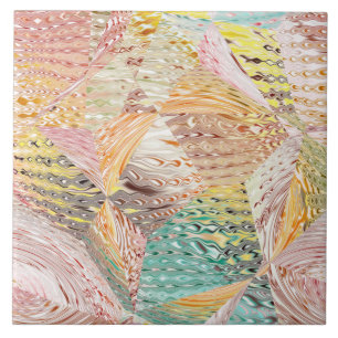 Colorful Abstract Wavy Geometric Pattern Ceramic Tile