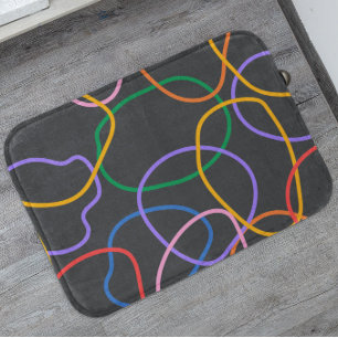 Colorful Abstract Wavy Lines Pattern Bath Mat