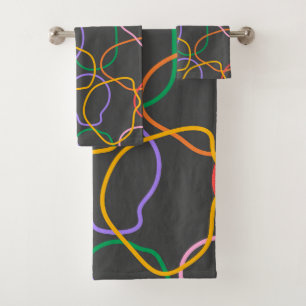 Colorful Abstract Wavy Lines Pattern Bath Towel Set