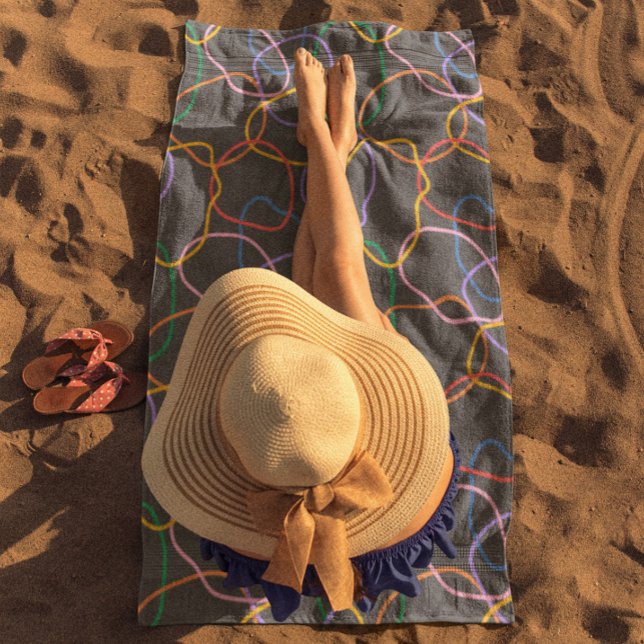 Colorful Abstract Wavy Lines Pattern Beach Towel (Creator Uploaded)