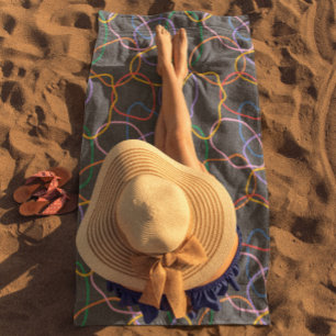 Colorful Abstract Wavy Lines Pattern Beach Towel