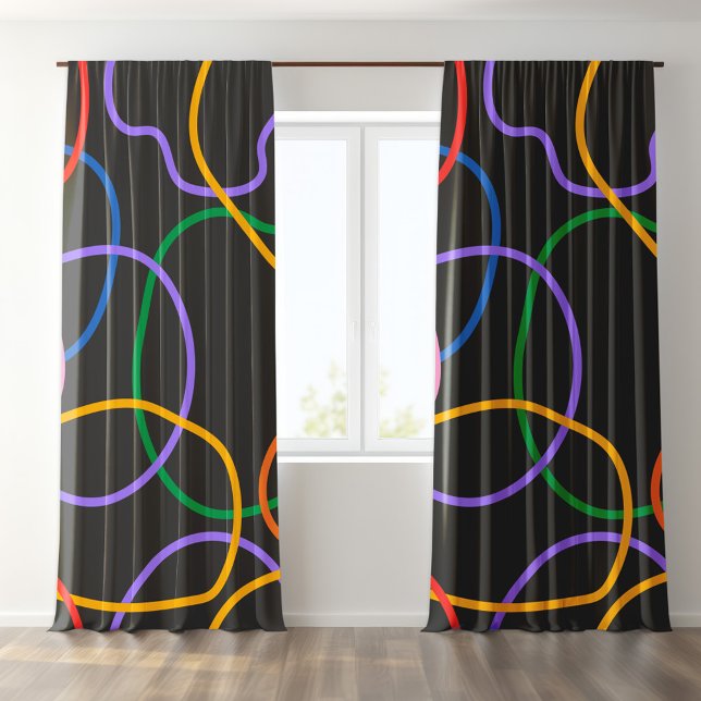 Colorful Abstract Wavy Lines Pattern Blackout Curtains (Creator Uploaded)