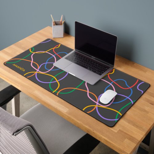 Colorful Abstract Wavy Lines Pattern Desk Mat