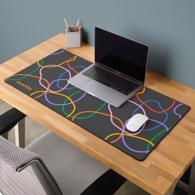 Colorful Abstract Wavy Lines Pattern Desk Mat (Office 2)