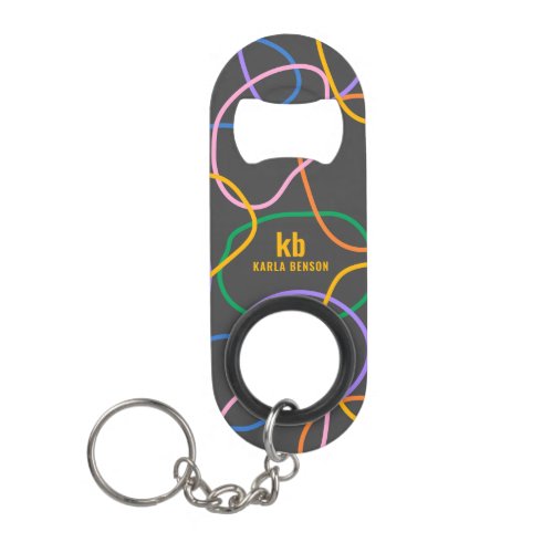 Colorful Abstract Wavy Lines Pattern Keychain Bottle Opener