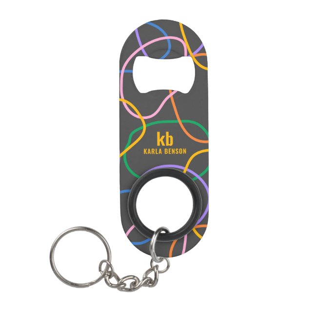 Colorful Abstract Wavy Lines Pattern Keychain Bottle Opener (Front)
