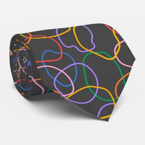 Colorful Abstract Wavy Lines Pattern Neck Tie