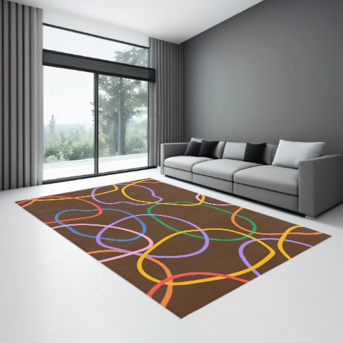 Colorful Abstract Wavy Lines Pattern On Brown Rug