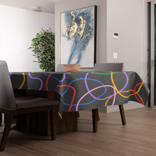 Colorful Abstract Wavy Lines Pattern Tablecloth
