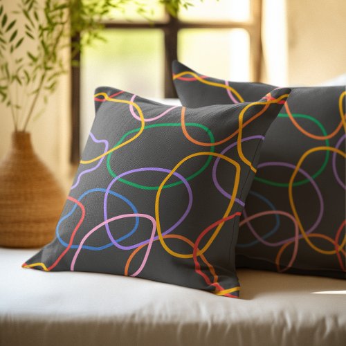 Colorful Abstract Wavy Lines Pattern Throw Pillow