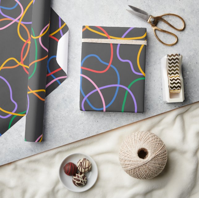 Colorful Abstract Wavy Lines Pattern Wrapping Paper (Crafts)
