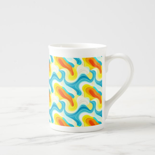 Colorful Abstract Wavy Pattern Bone China Mug (Right)