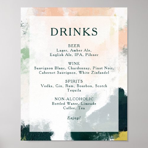 Colorful Abstract Wedding Drinks Menu Sign